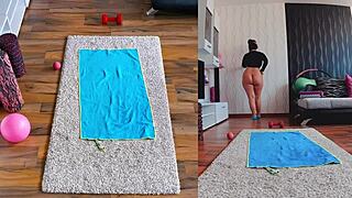 Curvy Milf Spreads Big Asshole During Naked Yoga Workout Session