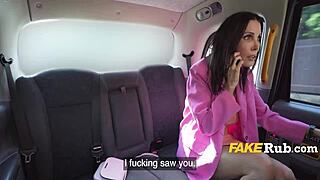 Oh man, he was cheating so now I'm getting backseat car sex with this brunette bride in public taxi wedding thong play