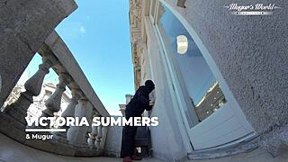 Busty brunette Victoria Summers bends over for deepthroat doggystyle fuck with burglar big cock