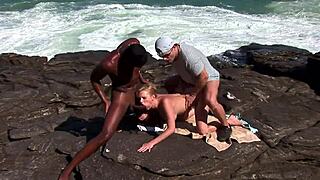 blonde sexy mom tarra white enjoys beach sex with big cock deepthroat and doggystyle riding