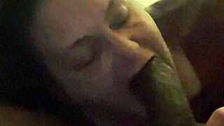 brunette milf licks balls and deepthroats big black cock. her natural tits bounce during intense midget encounter.