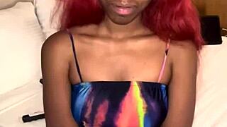 Red hair ebony slim beauty takes on big black cock in close up homemade dorm action with petite girlfriend.