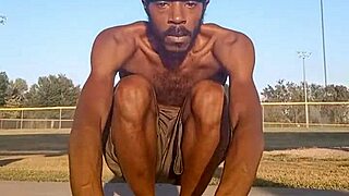 Taste The Air With Athletic Black Brunette In Dorm Workout