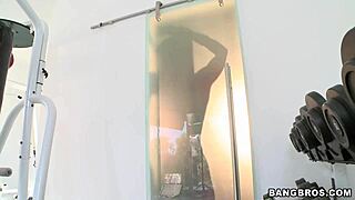 Fitness milf babe lisa ann showcases athletic brunette body in gym setting.