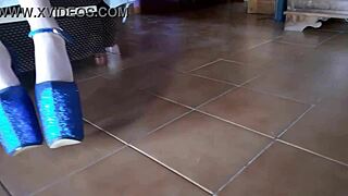 These ankle boots look great with those blue very high heels.