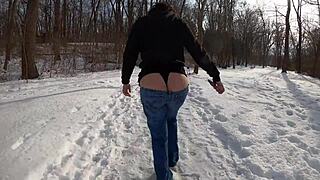 i love showing off my curvy milf ass in jeans and thong outdoors