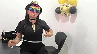 Hey, check out this hot office worker prepping her anal plug to tease those horny buttocks.