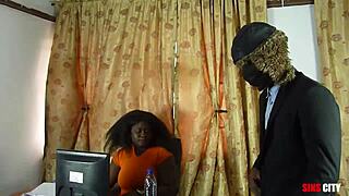 African Interviewer Demands Cute Ebony Bent Over Doggystyle Fuck and Creampie Before Offering Mature Job Position