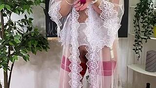 Curvy teacher slips butt plug into her big ass for solo anal toy play. She explores sexual wellness in lingerie, stockings, heels while masturbating softly.