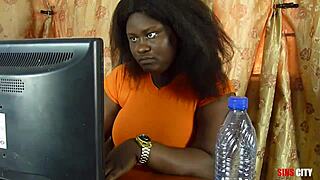 African Interviewer Demands Cute Ebony Bent Over Doggystyle Fuck and Creampie Before Offering Mature Job Position