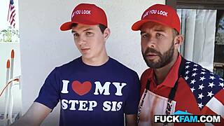 Oh no, stepmom's fainting from watching me fuck her husband and my stepson, Penelope Kay says to Will Pounder and Josh Rivers.