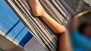 Milf takes big black cock in rough anal hammock session