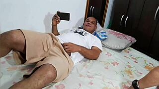 Blonde Brazilian MILF Tia Mya Catches Guy Masturbating to Porn and Gives Anal Assfucking in Doggystyle with Cum in Mouth