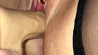 Wife Takes Big Cock Dildo Deep in Shaved Pussy with Cum