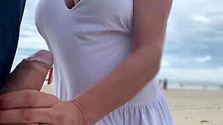 busty stranger milf gives handjob and makes me cum publicly in front of everyone with her big tits