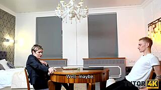 Russian tutor in stockings gets quick penetration from student at home