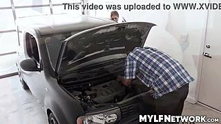 Alex's car won't start so she stops by her neighbor for help. To repay him, Alex lets him pulverize her wet cunt with his big cock in amateur interracial action.