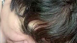 I watch chienne marie esclave quartus suck three queues in amateur French milf blowjob with cum in mouth