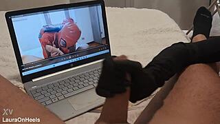 Milf HANDJOB JERKS Off Monster COCK Until CUM on Gloves POV