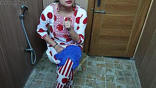 Indian teen stepson sneaks up on stepmom changing in toilet for deepthroat blowjob and cowgirl riding sex