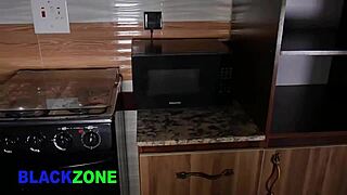 i love my curvy ebony stepmom in kitchen close up.