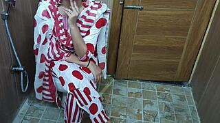 Indian teen stepson sneaks up on stepmom changing in toilet for deepthroat blowjob and cowgirl riding sex