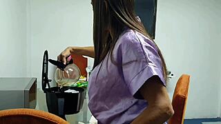 woke up and made coffee in the kitchen happily