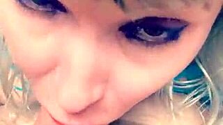 Close up deepthroat blowjob with sloppy sucking and spitting on big monster cock.