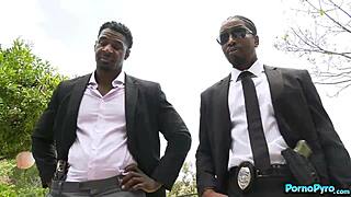 Blonde milf Sophia West starts with blowjob before outdoor interracial fucking with big black cock. Group action escalates to deepthroat.