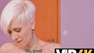 blonde couple with big fake tits in stockings explores kinky mature milf fantasy