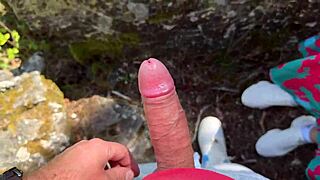 big ass girl next door takes big cock at outdoor viewpoint in risky public sex. she rides cowgirl style with creampie finish as wet pussy drips.