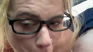 Streetwalker With Glasses Deepthroats Cock. She Sucks Off Every Drop Of Cum After Man Cums In Her Mouth.