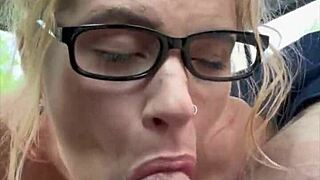 Streetwalker With Glasses Deepthroats Cock. She Sucks Off Every Drop Of Cum After Man Cums In Her Mouth.