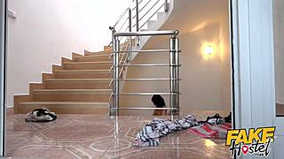 brunette backpacking babe with nice natural tits picked up on road journey sucks cock in car before hardcore fuck around hostel