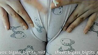 Colombian curvy milf spreads big pussy lips in cameltoe pajama close-up