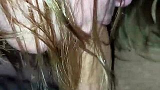 real homemade wife sucks big cock deep after bath with rough face fucking!