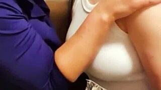 Stepmom instructs stepdaughter on lesbian fucking with kissing and pussy play in homemade session