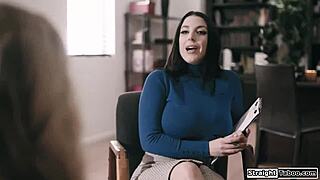 doctor and brunette dominate a patient with blindfolded ass licking feet fetish and lesbian muff diving in hospital