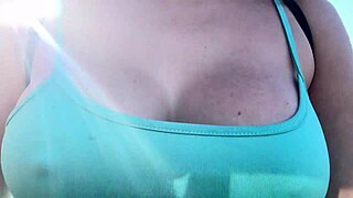 italian milf with big tits and hard nipples bounces boobs outdoors in florida