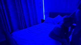 submissive milf in leather lingerie gives blowjob close up and swallows every drop of cum