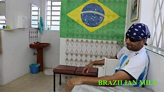 In the game break, I went to the kitchen to handle the big-ass Brazilian mature!