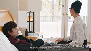 Does this hurt? Teacher Dana Vespoli asks while riding student Ricky Spanish in cowgirl for release.