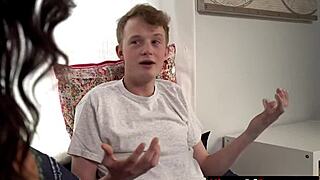 Brunette Stepmom with Big Natural Tits Tempts Virgin Stepson into First-Time Taboo Fuck, But Can He Handle Her Mature Pussy?