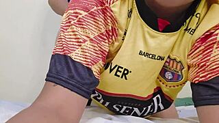 Barcelona Stepmom with Big Ass and Tits Gets Fucked Hard by Emelec Fan Using Dildo in Homemade Action