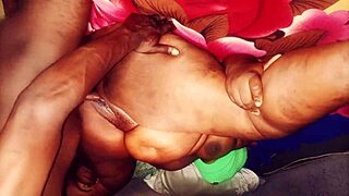 chocolate pussy bent over for big cock doggystyle cumshot in interracial homemade scene