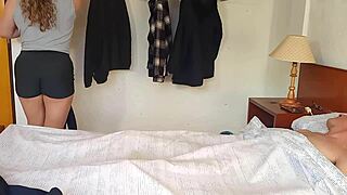 Stepmom Helps Wake Up Stepson With Homemade Handjob As Slutty Housewife And Beautiful Mommy