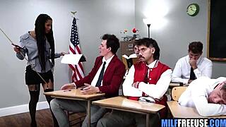ebony milf teacher gets used hard like a toy in group sex with students pounding her in 4some action