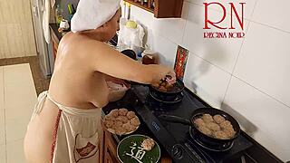 Nudist Housewife Regina Noir Cooks Naked In Kitchen As Maid With Natural Tits And Juicy Pussy Exposed