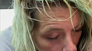 Streetwalker In Wet T-Shirt Gives Deepthroat Blowjob In Car Backseat And Swallows Cum In Mouth!