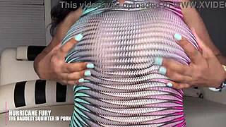 Big creamy ebony pussy squirts hard during solo toy masturbation session